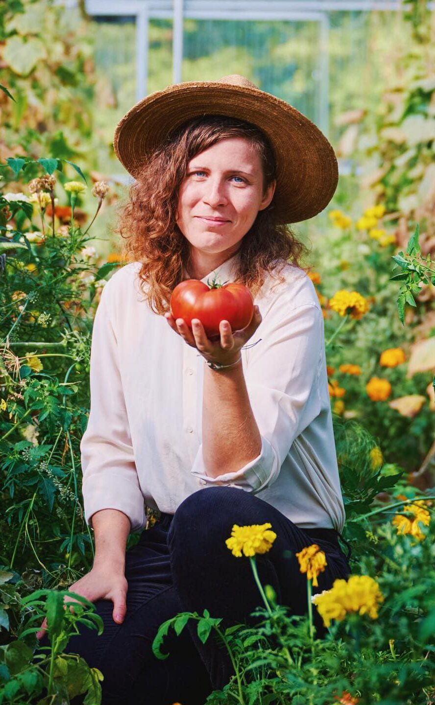 Kindness farmer with tomato