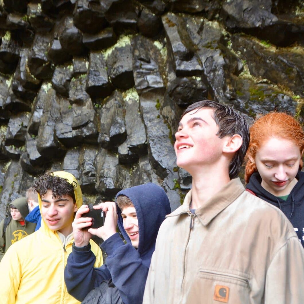 looking up at waterfall